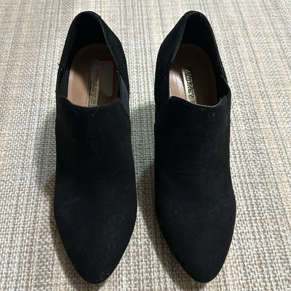 Black Suede Heeled Booties - Picture 2 of 6